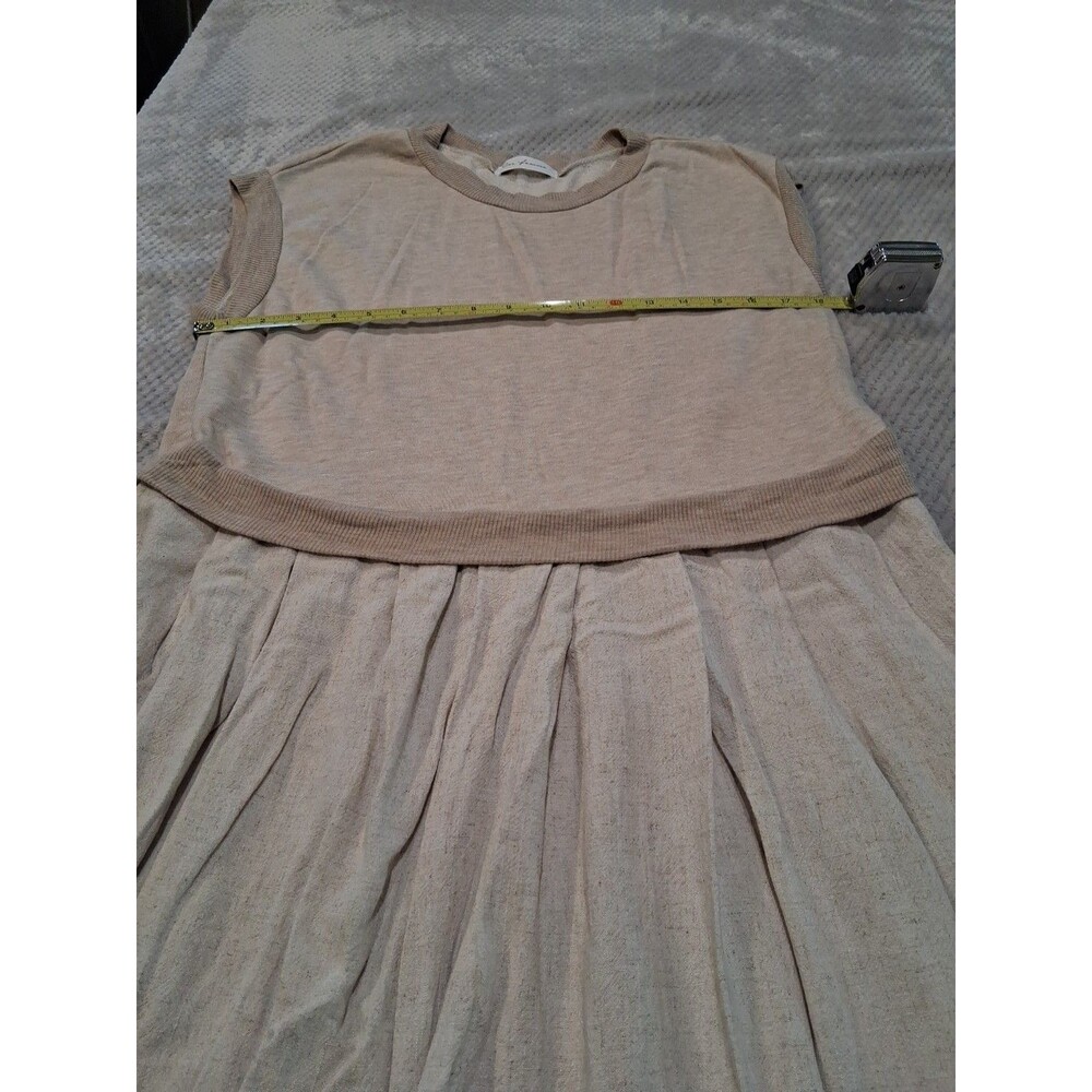 Ces Femme Oatmeal French Terry Pleated Sleeveless Mini Dress Lagenlook Artsy M/L - Picture 8 of 9